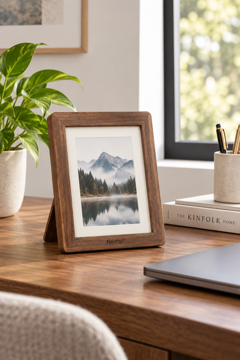 Navrqo™ Natural Wood Desktop Frame setup and care
