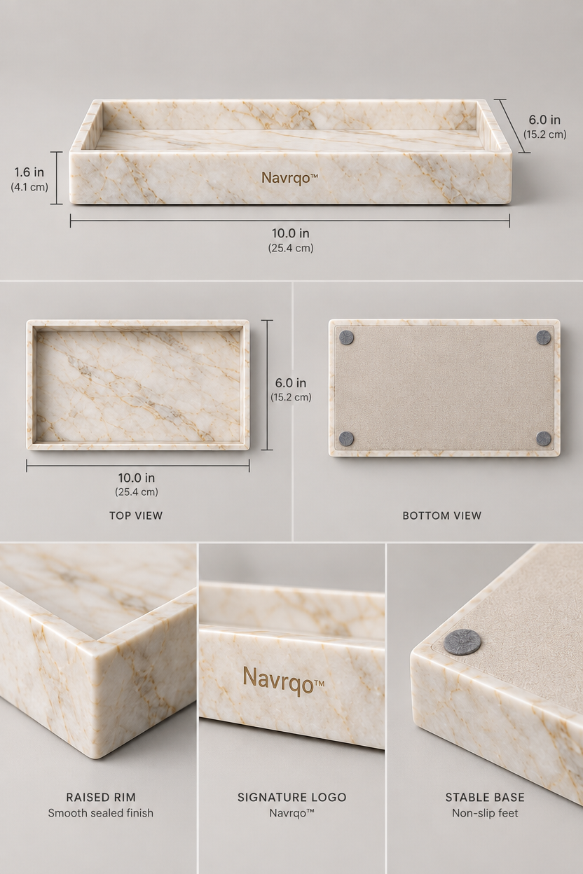 Navrqo™ Marble-Pattern Desktop Decorative Tray structure and materials