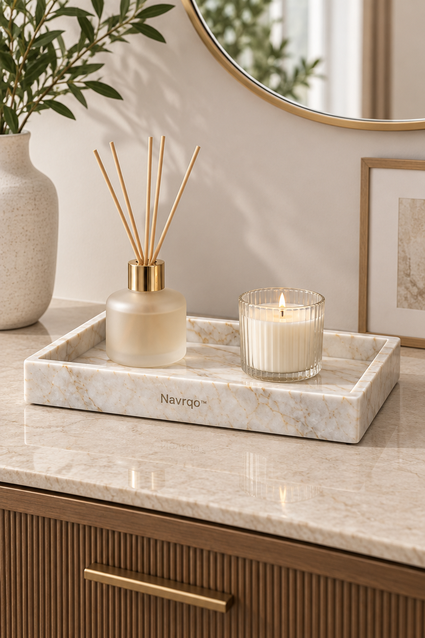 Navrqo™ Marble-Pattern Desktop Decorative Tray setup and care