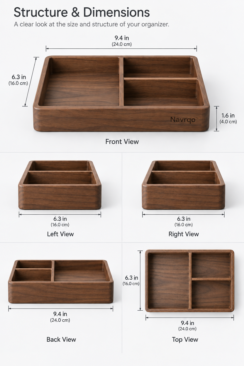 Navrqo™ Natural Wood Desktop Organizer Tray structure and materials