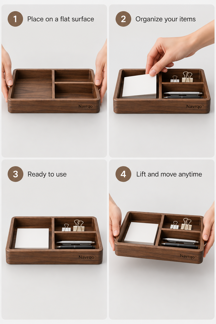 Navrqo™ Natural Wood Desktop Organizer Tray safe everyday use