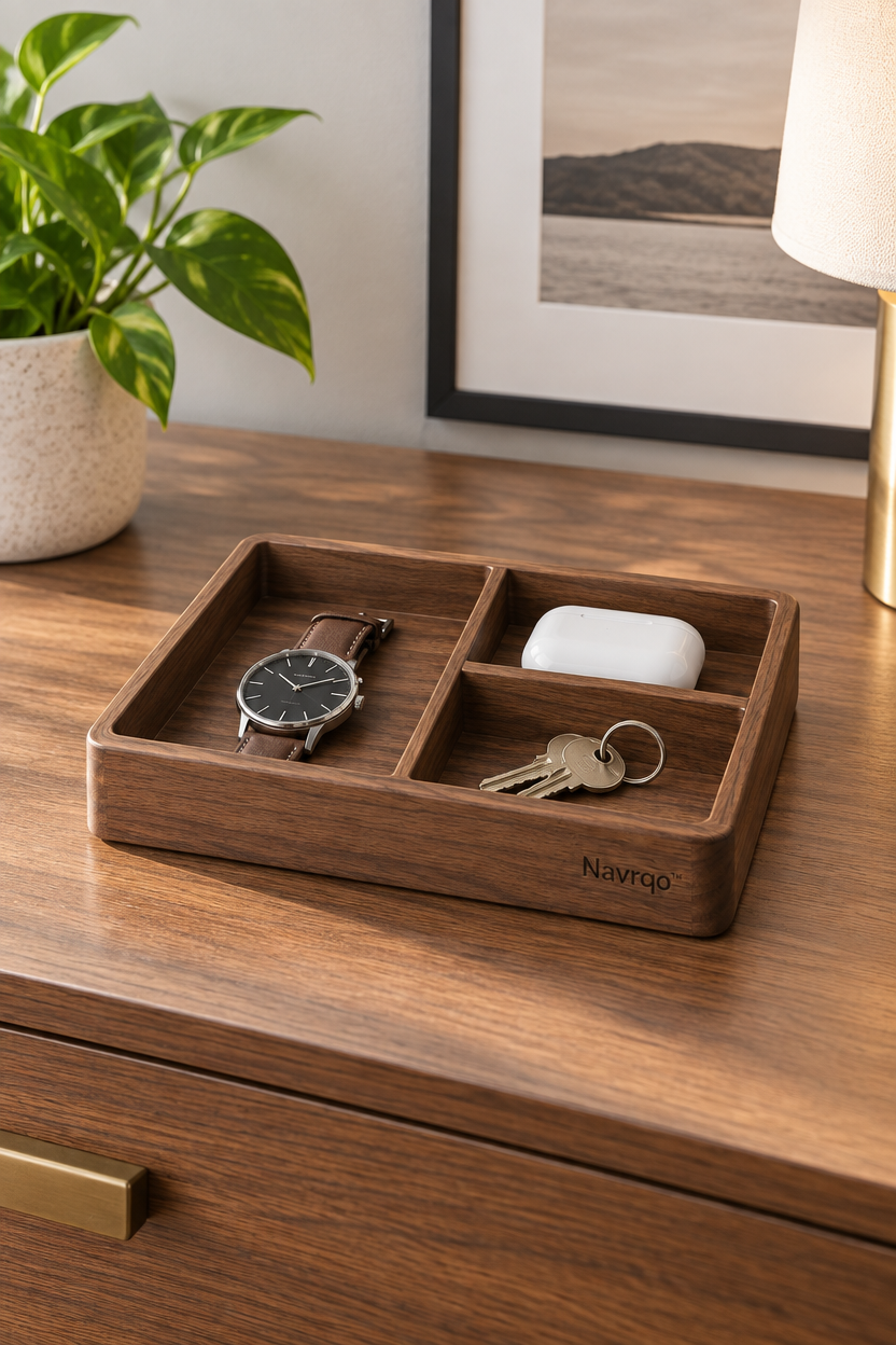 Navrqo™ Natural Wood Desktop Organizer Tray setup and care