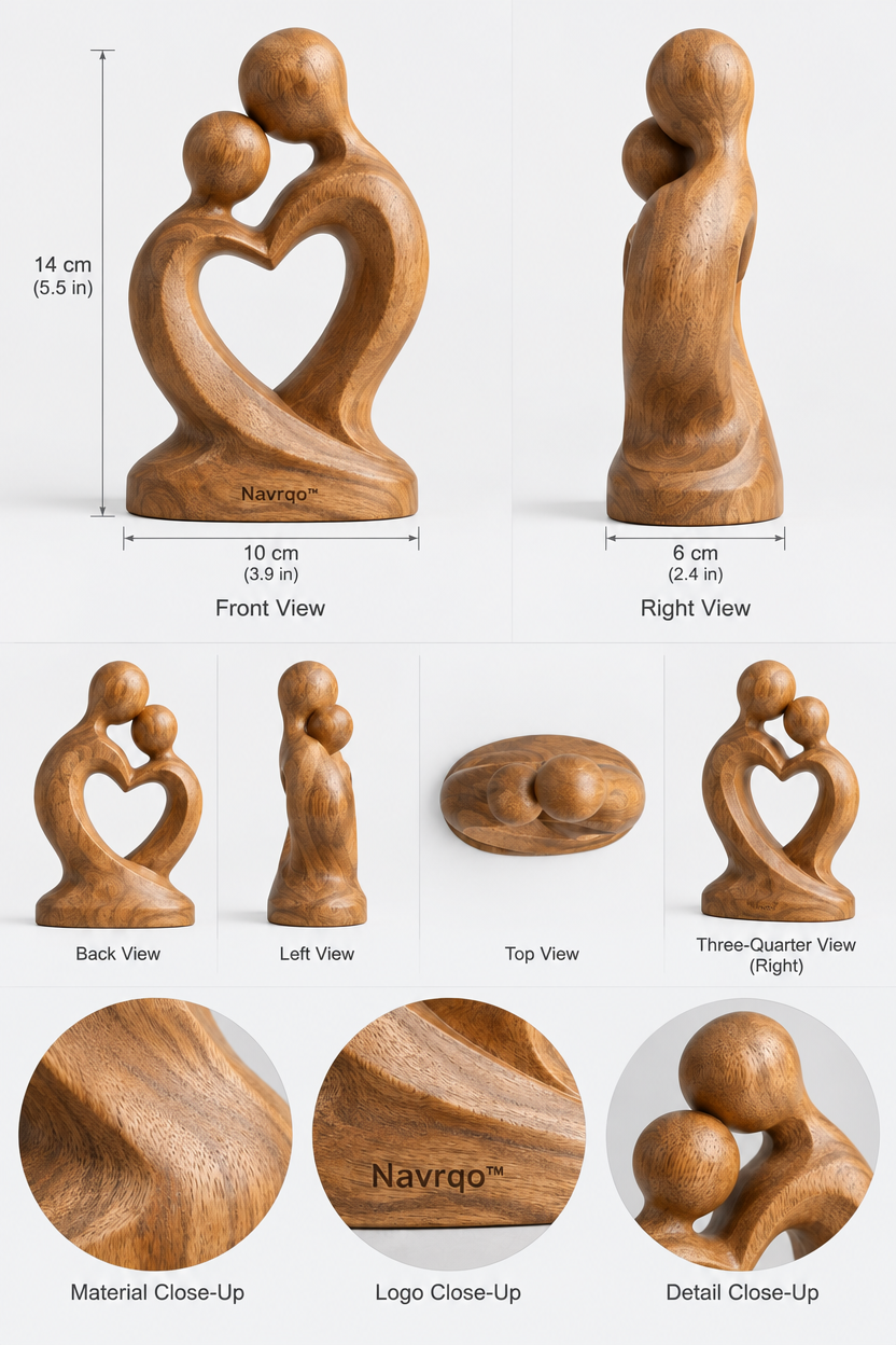 Navrqo™ Natural Wood Carved Desktop Decor structure and materials