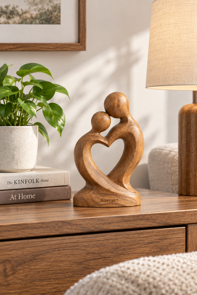Navrqo™ Natural Wood Carved Desktop Decor setup and care
